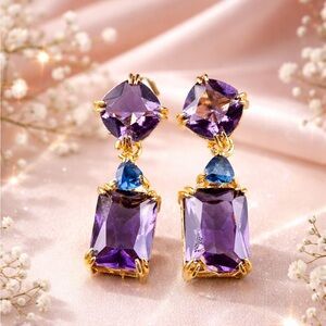 2 for $30  🔥 Gold-Toned purple & blue crystal Drop Earrings